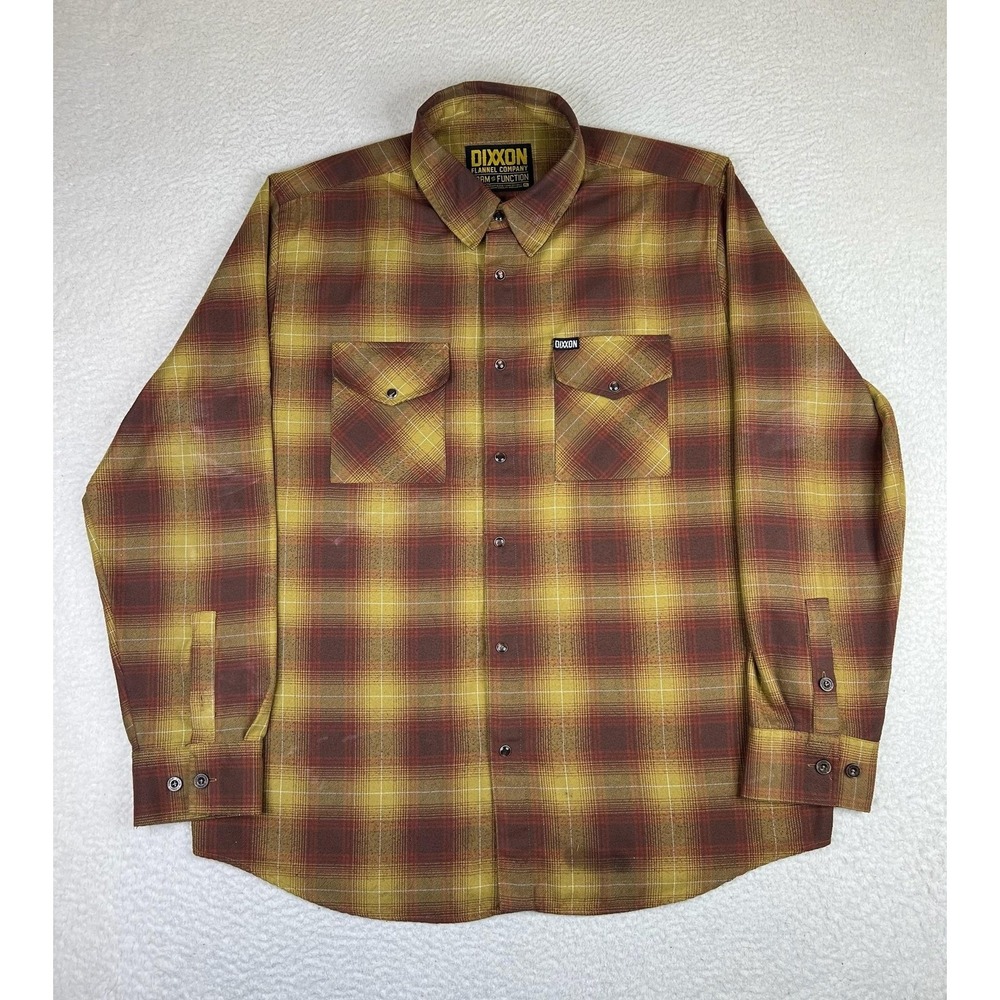 Dixxon Shirt Mens XL Brown Yellow Plaid Flannel Long Sleeve Pearl Snap Western